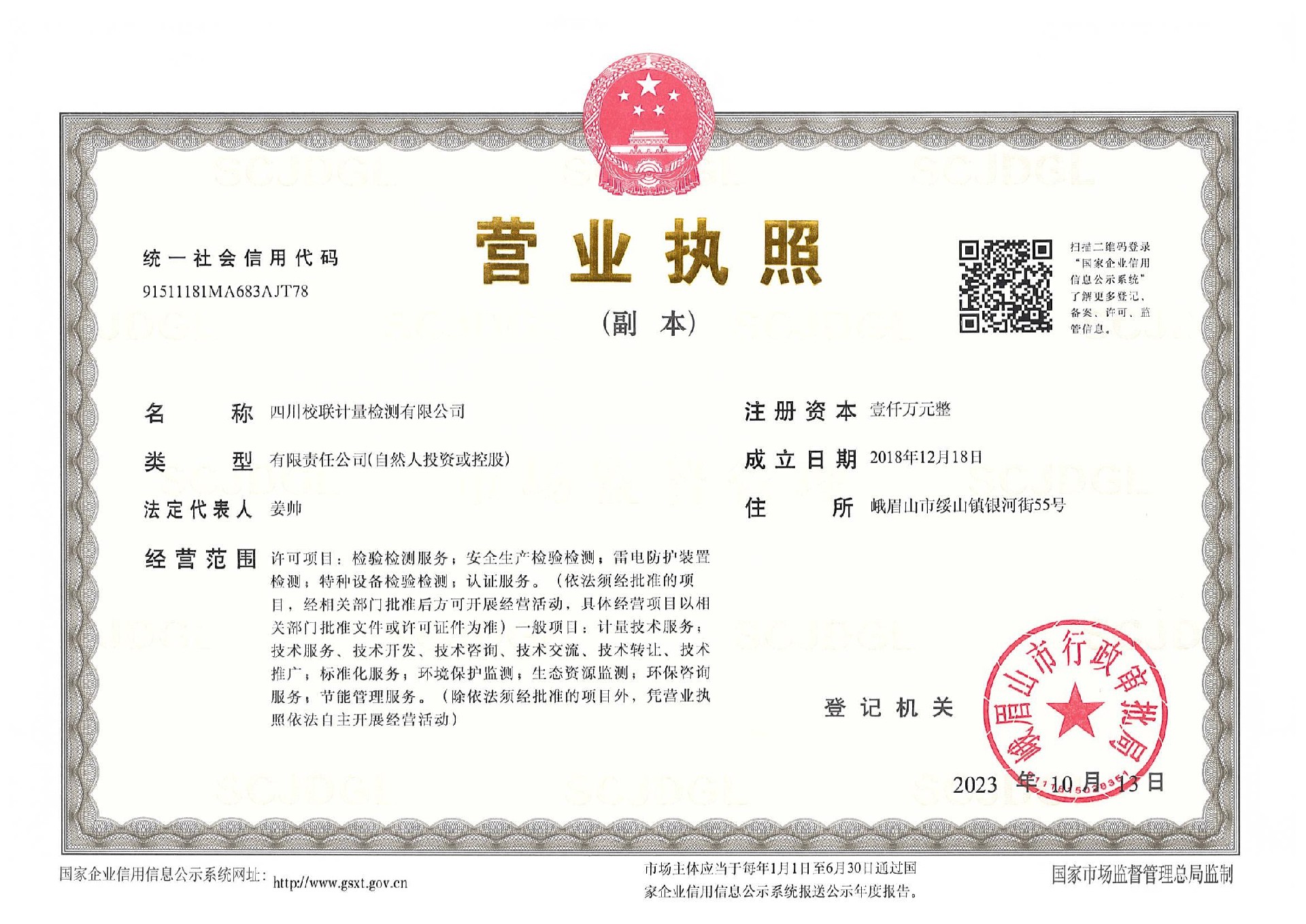 主体公司营业执照